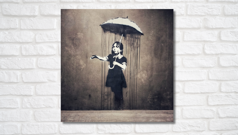 Foto di un'opera di Bansky, Nola